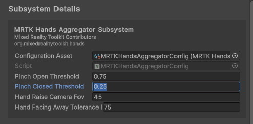 MRTK Hands Aggregator settings