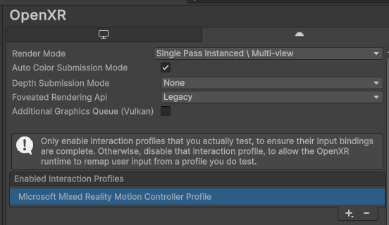 OpenXR Project Settings