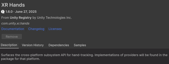 Unity XR Hands package